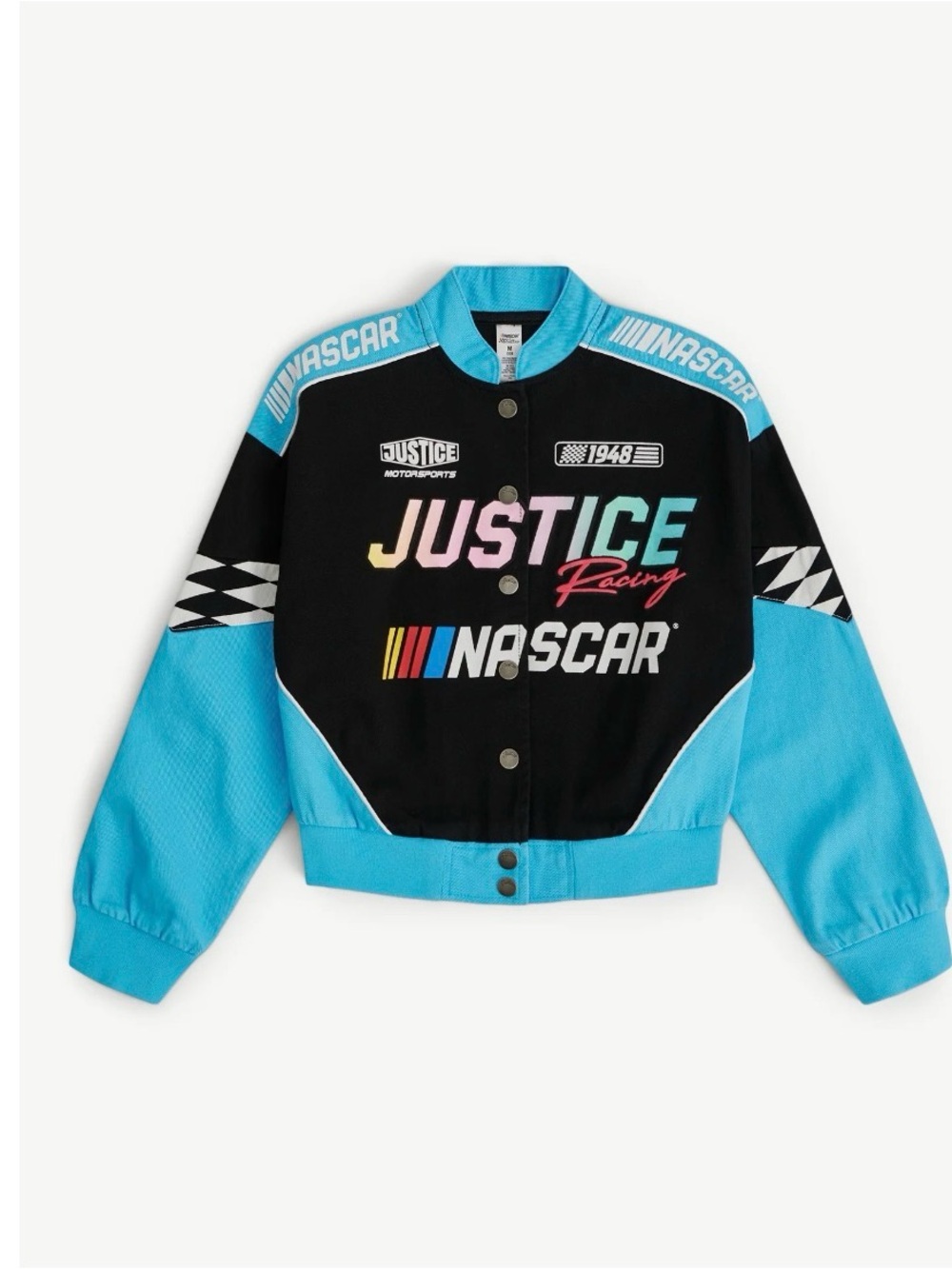 Justice Girl's NASCAR X Justice Collab Racing Jacket - Black & Aqua